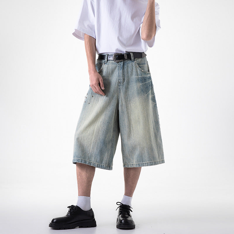 Wide leg cropped jeans with willow nails loose casual straight leg mid length pants