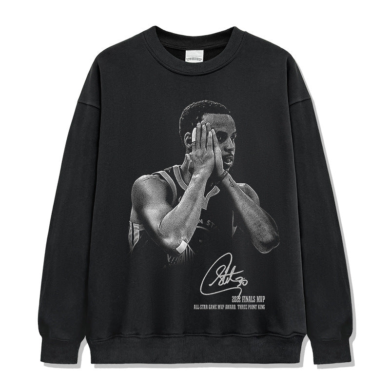 Original Curry Curry signature action night American retro print short sleeve heavy washed old T-shirt trend
