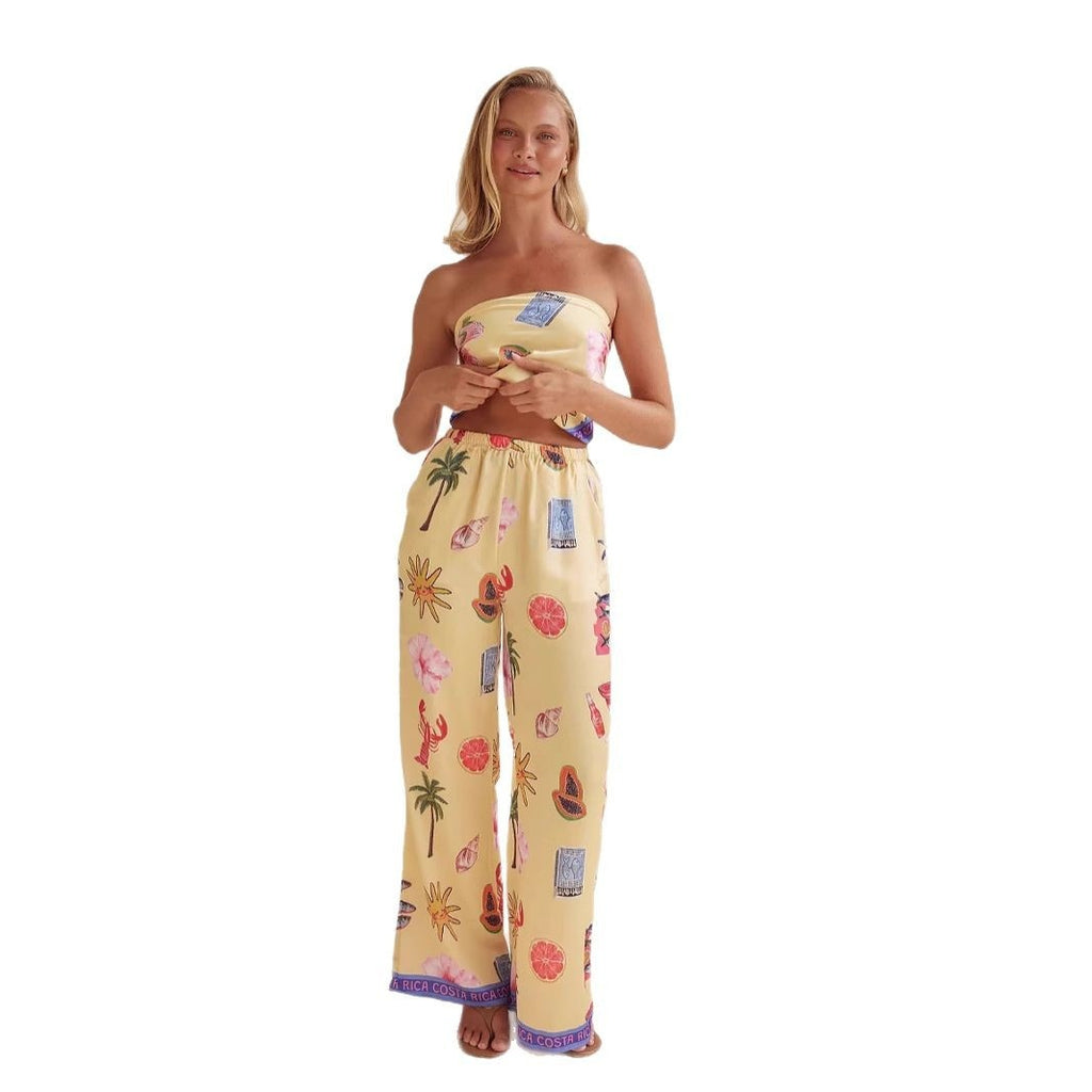 Printed strapless wide leg set