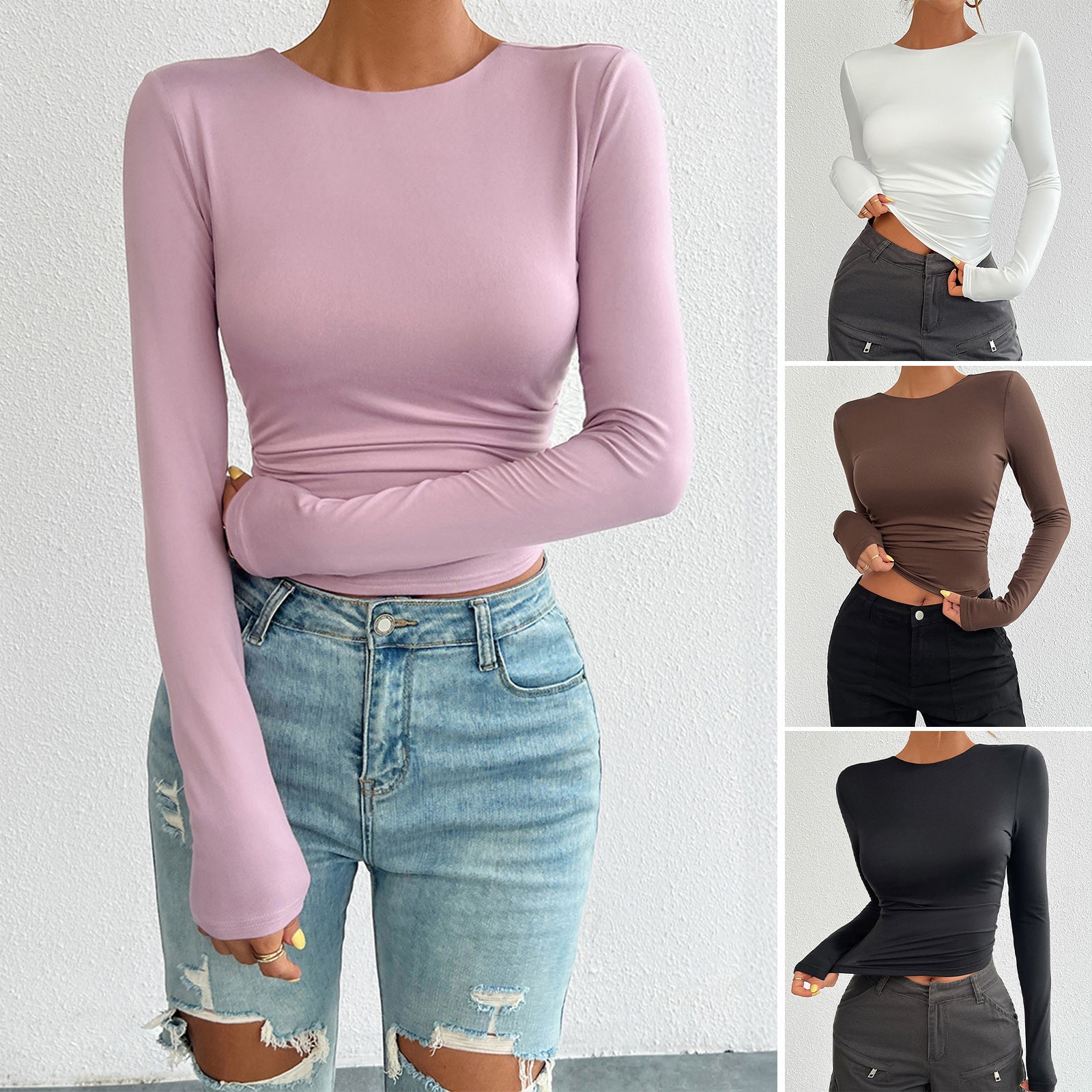 European and American autumn and winter Y2K women's clothing temperament slim fit round neck knitted long sleeved top