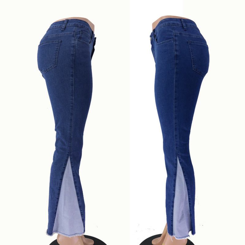 European and American micro flared wide leg pants new fashion mid waist elastic slimming trend jeans for women