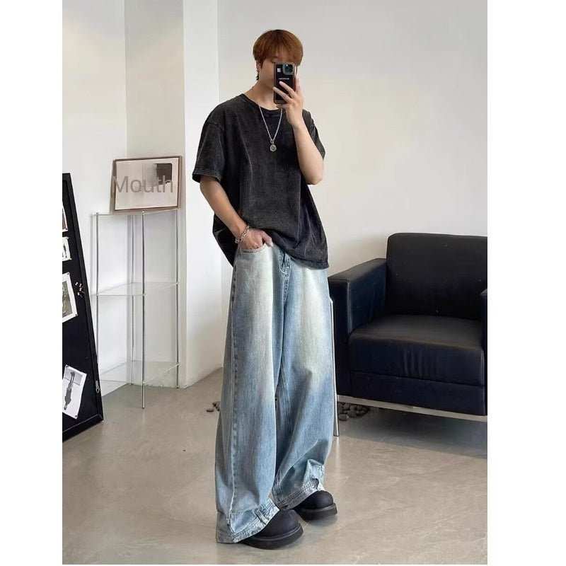 Washed jeans loose wide leg floor pants
